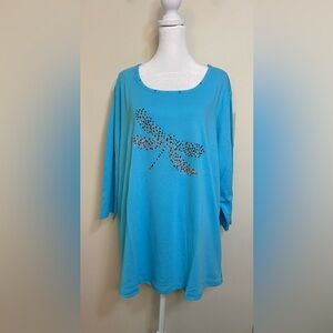 Quacker Factory Women’s Rhinestone Studs Top 3/4 Sleeves V- Neck Size 2XL.NWOT